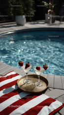 Strawberry Cocktails by Poolside on Sunny Summer Day