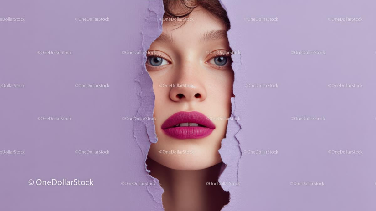Beautiful Woman with Radiant Pink Lips and Artistic Background