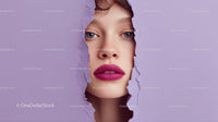 Beautiful Woman with Radiant Pink Lips and Artistic Background