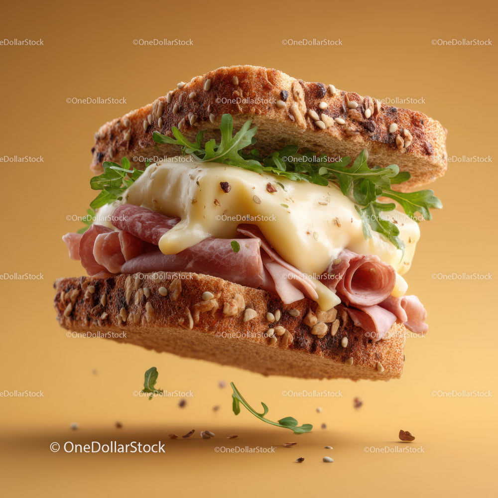 Elegant Gourmet Sandwich with Poached Egg Ham and Arugula