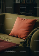 Green Sofa with Pink Cushion in Cozy Living Room Interior