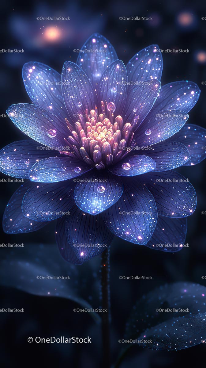 Luminous Water Lily Bloom in Fantasy Night Scene