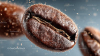 Flying Coffee Beans in Motion on a Dark Background