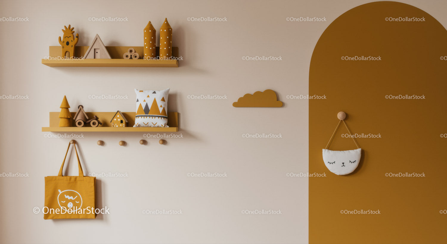 Stylish Kids Room Decor with Mustard Yellow Storage and Wooden Decorations