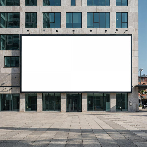 Large Blank Billboard on Modern Office Building Facade JPG Mockup Image