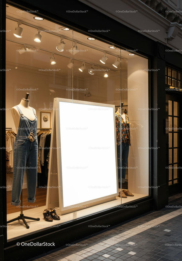 Boutique Window Display Featuring Casual Clothing Mannequins JPG Mockup Image