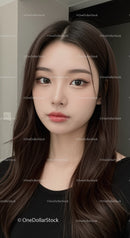 Elegant Young Woman with Long Hair and Natural Makeup in Portrait