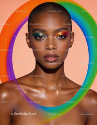 Portrait of confident woman with colorful glitter makeup
