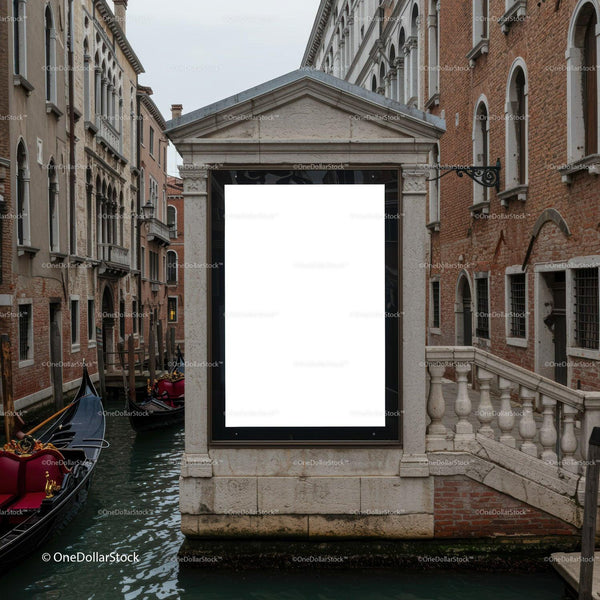 Venetian Canal with Gondolas and Classical Architecture JPG Mockup Image