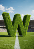 Green Grass Letter W on Soccer Field with Stadium Crowd
