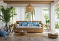 Cozy tropical living room with natural rattan furniture