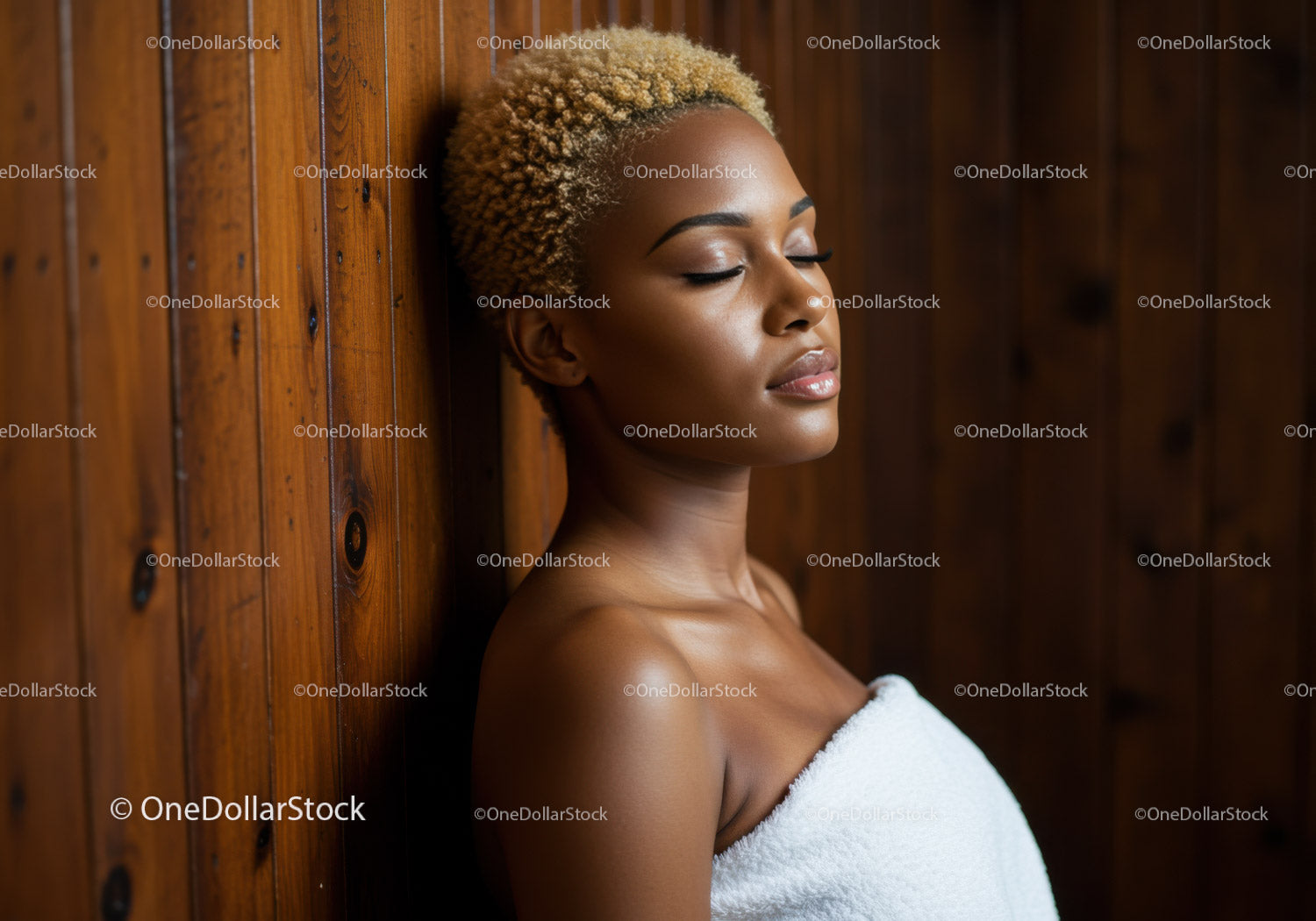 Serene Woman with Perfect Skin Resting Against Wooden Wall
