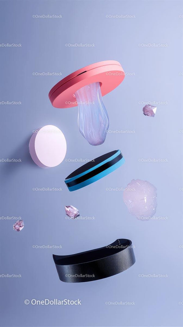 Colorful Abstract Circular Shapes Floating Over Light Blue Background