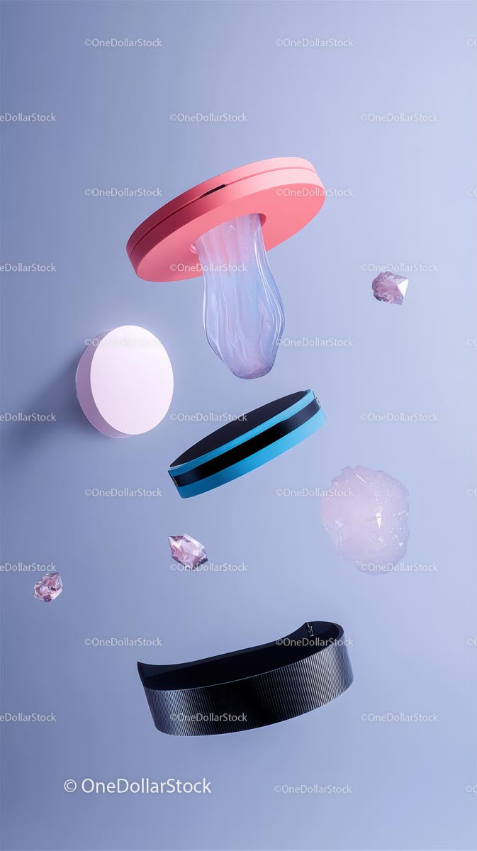 Colorful Abstract Circular Shapes Floating Over Light Blue Background