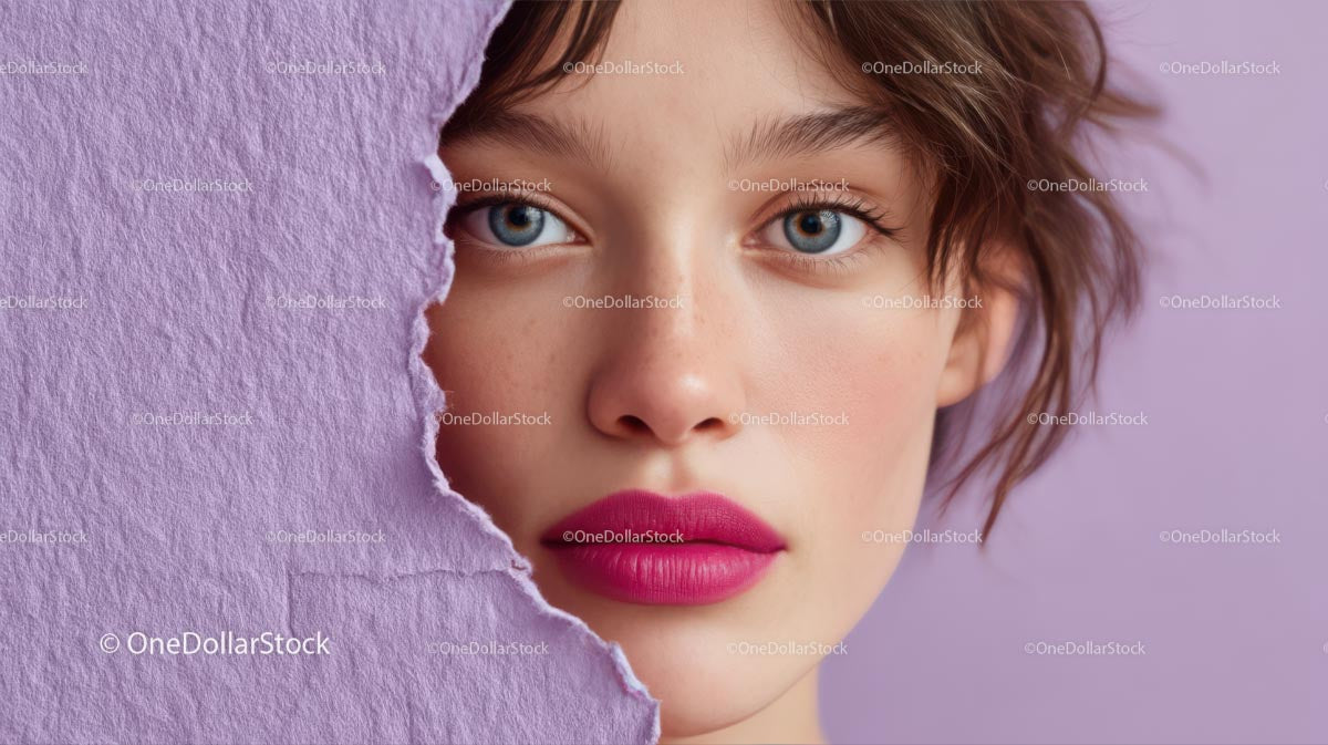 Beautiful Woman with Radiant Pink Lips and Artistic Background