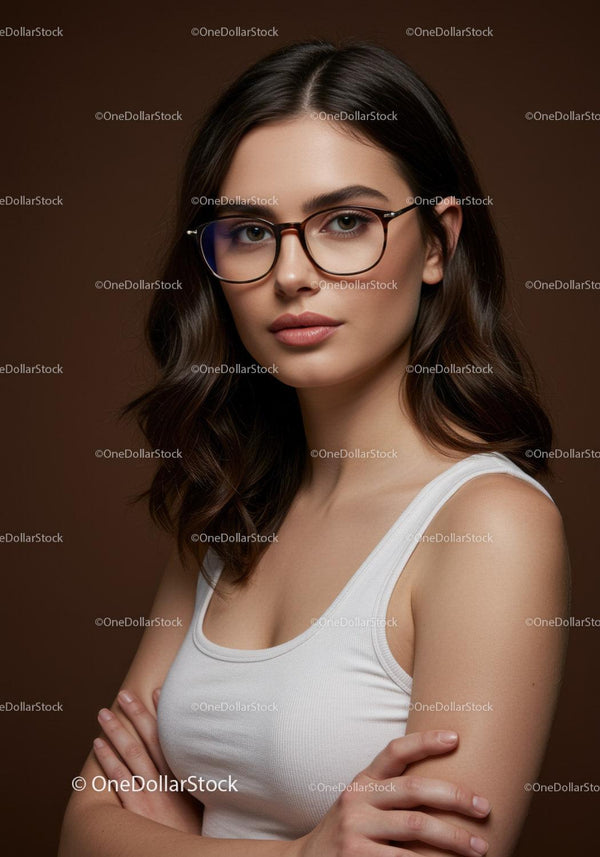 Stylish Woman with Glasses Portrait in Modern Indoor Setting
