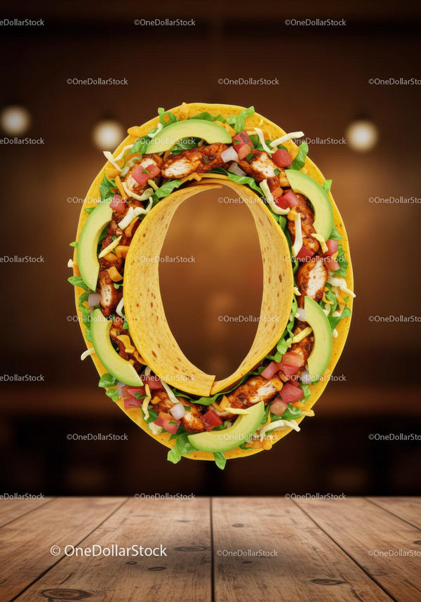 Smaczne taco w kształcie zera na drewnianym stole