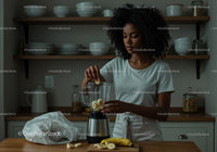 Woman Preparing Banana Smoothie in Modern Kitchen for Healthy Breakfast