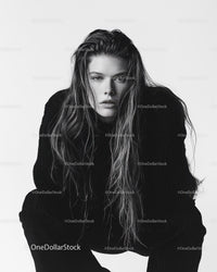 Black and White Fashion Portrait of a Woman with Wet Hair