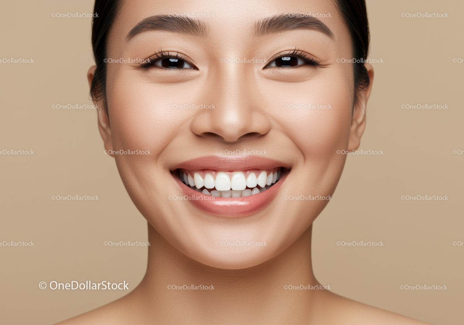 Close Up Portrait of Smiling Woman with Perfect Teeth