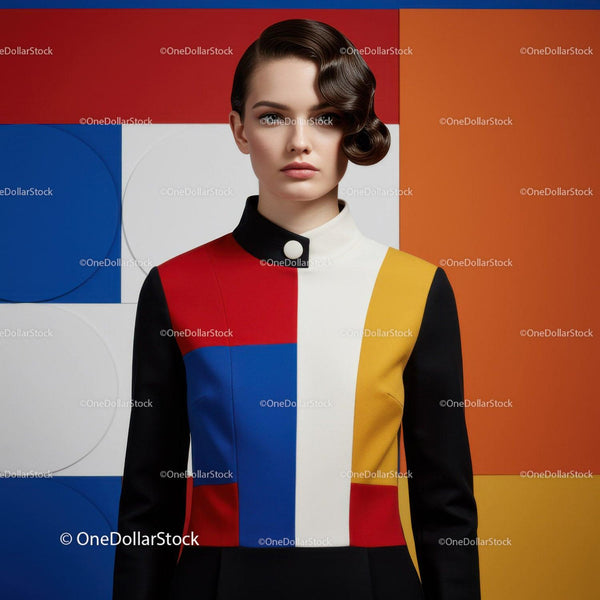 Woman in Colorful Geometric Fashion Jacket