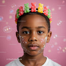 Child Wearing Gummy Bear Crown with Face Paint