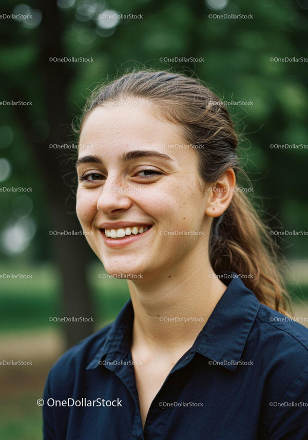Smiling Woman with Cheerful Expression in Green Nature
