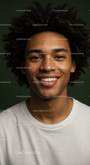 Portrait of a Joyful Young Man with Curly Hair and Bright Smile