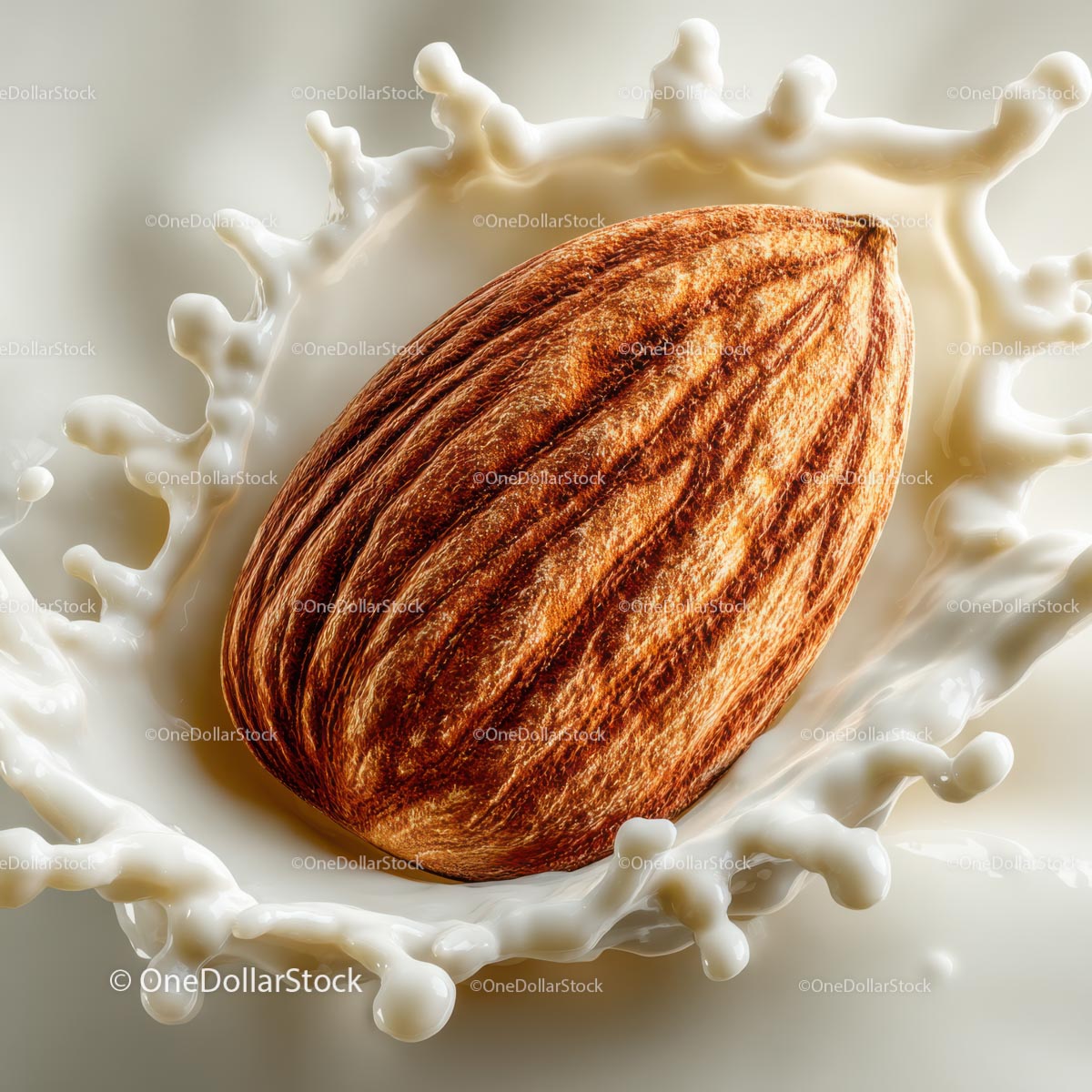 Almond Splashing in Milk Creating a Creamy Delight