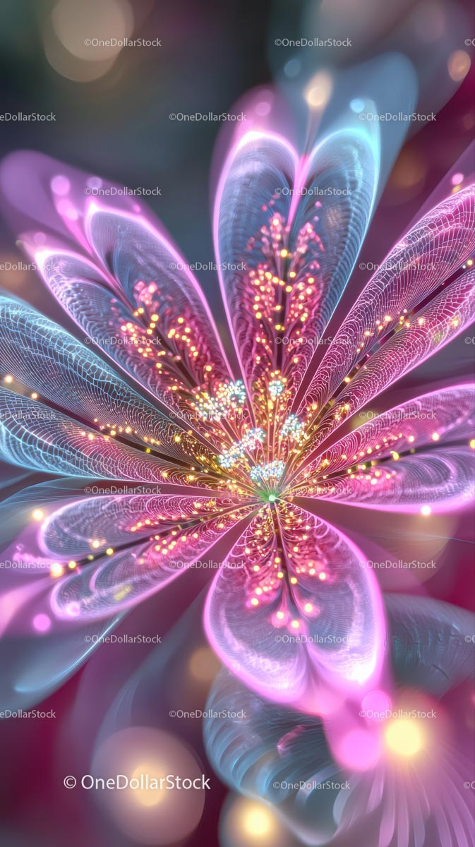 Abstract Glowing Flower with Vibrant Neon Light Lines