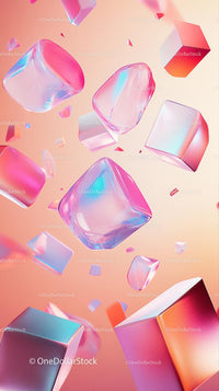 Colorful Floating Ice Cubes in Pastel Holographic Digital Artwork