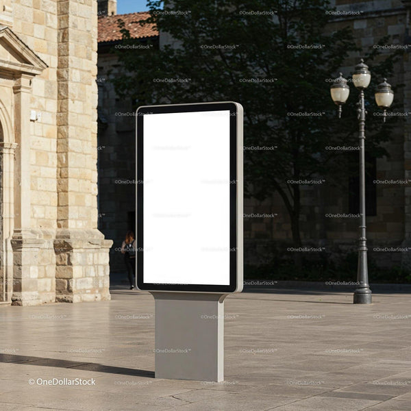 Empty Digital Billboard in Historic Urban Square JPG Mockup Image