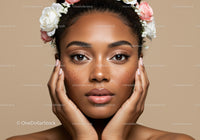 African Woman with Freckles and Flower Crown in Beauty Portrait