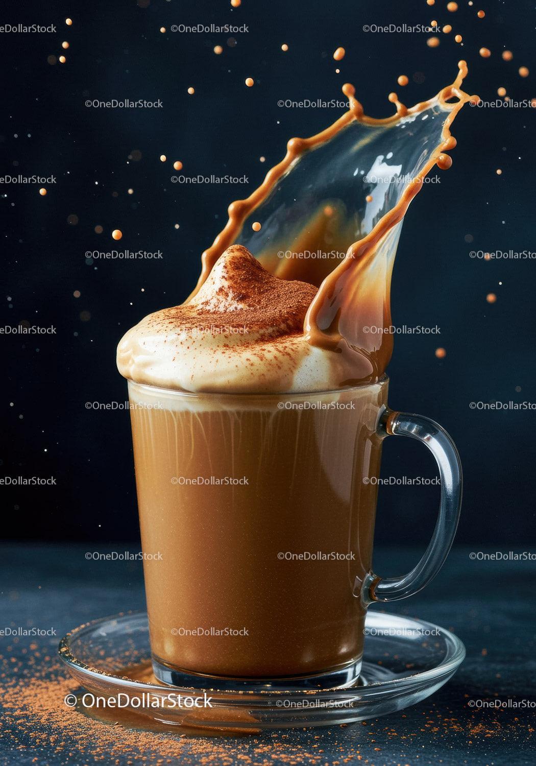 Splash of frothy coffee with cinnamon dusting