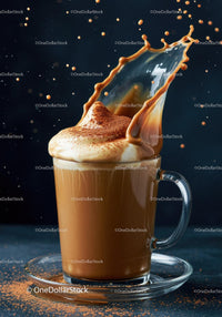 Splash of frothy coffee with cinnamon dusting