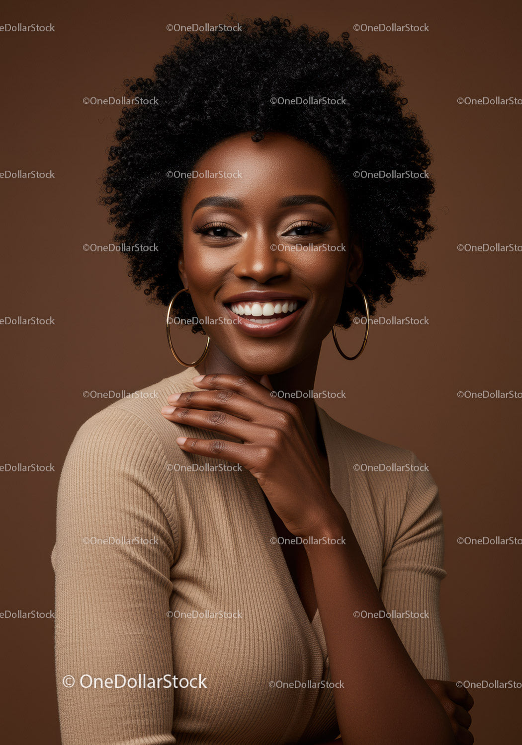 Elegant Portrait of Smiling African American Woman with Natural Curls