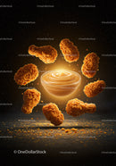 Fried Chicken Nuggets Surrounding Creamy Dipping Sauce Bowl