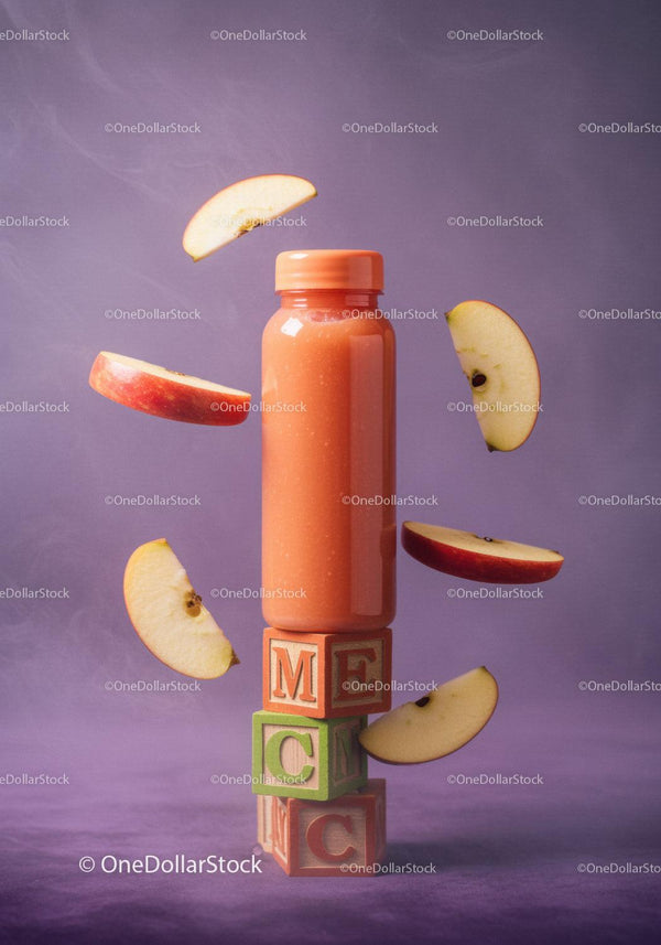 Bottle of Fresh Apple Juice with Floating Slices JPG Mockup Image