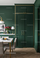 Elegant Green Cabinets with Brass Accents in Modern Kitchen