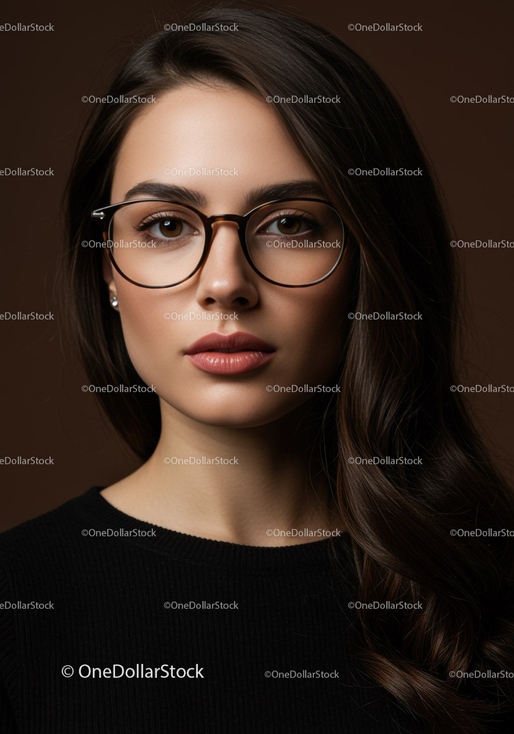 Elegant Woman Wearing Fashionable Glasses with Stylish Brown Hair
