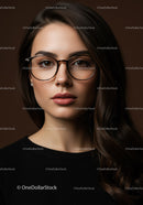Elegant Woman Wearing Fashionable Glasses with Stylish Brown Hair