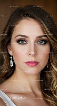 Elegant Portrait of a Woman with Glamorous Makeup and Wavy Hair