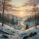Tranquil winter landscape with glowing sunset river