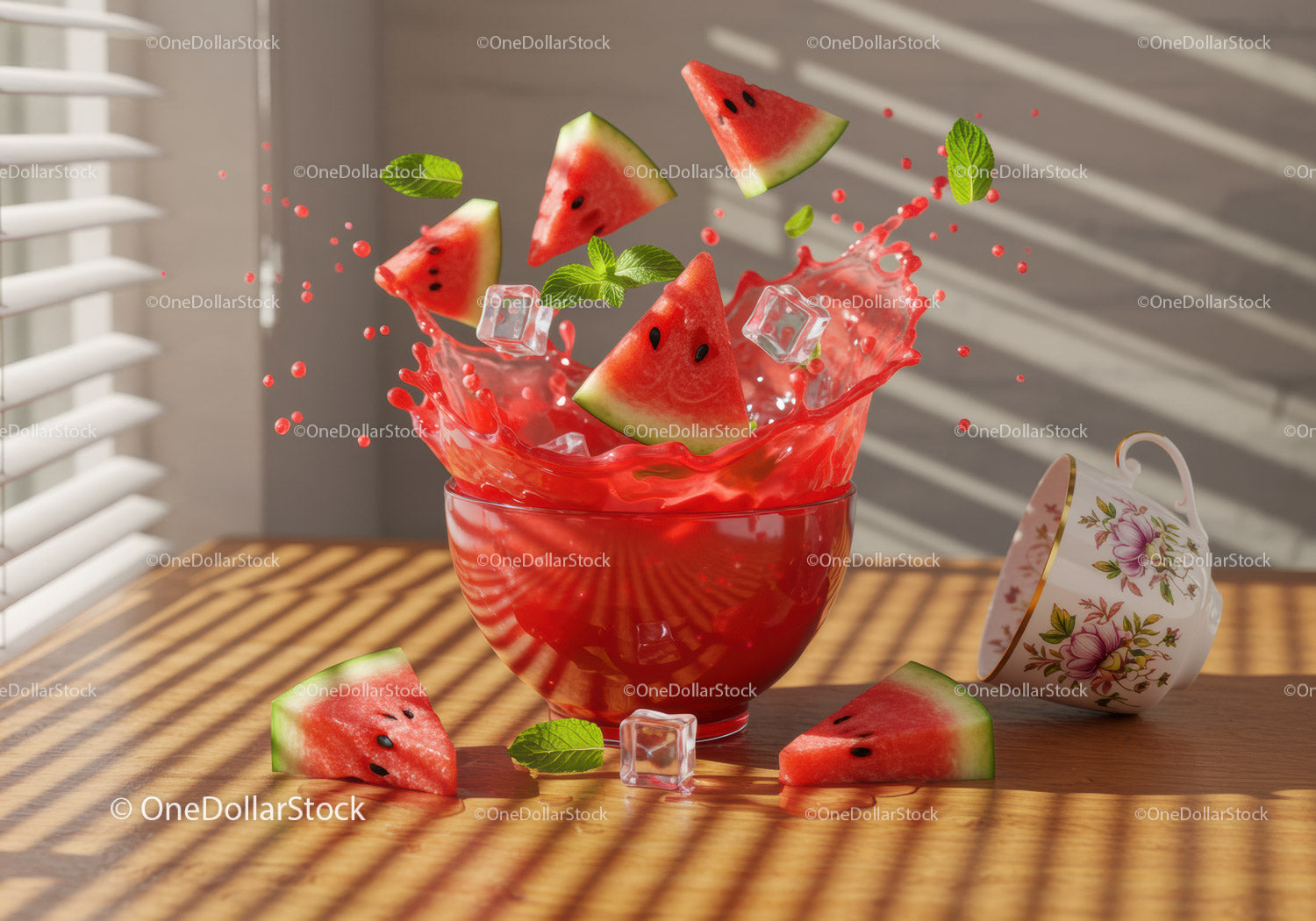 Refreshing Watermelon Splash with Ice Cubes and Mint