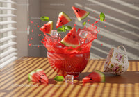 Refreshing Watermelon Splash with Ice Cubes and Mint