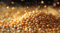 Close-Up of Golden Coffee Beans with Salt Sprinkles in Warm Light
