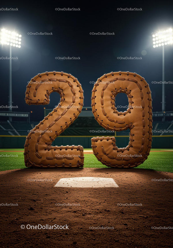 Leather styled number 29 on a baseball field mound