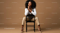 Fashionable Woman Sitting on Chair with Confident Pose in Studio