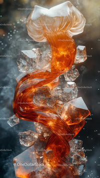 Abstract Ice and Fiery Glass Sculpture with Crystals