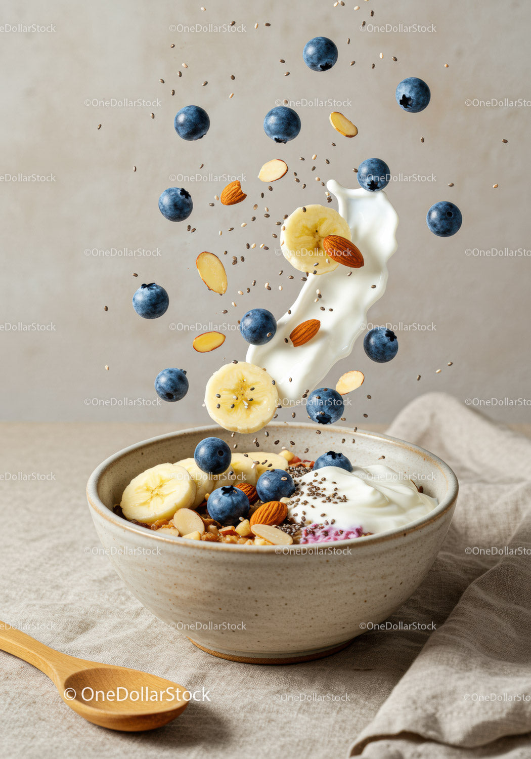 Healthy breakfast bowl with fresh blueberries and yogurt